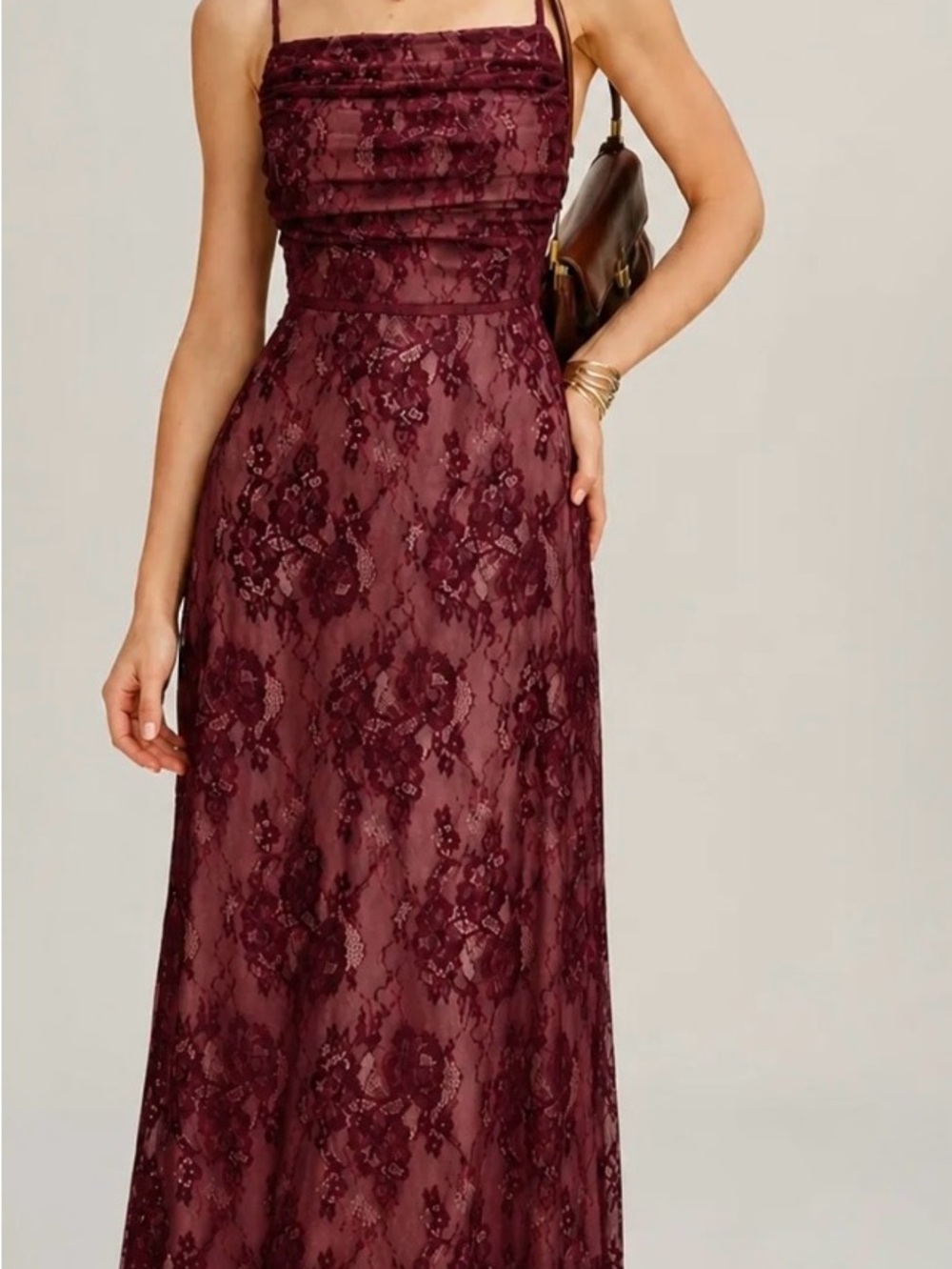 Women's Burgundy Lace Maxi Dress
